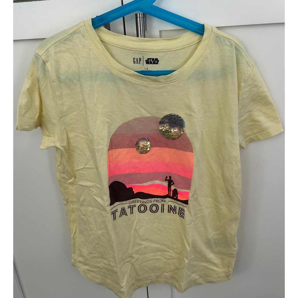 GAP Star Wars Greetings From Tatooine‎ Graphic T-Shirt Sequin Yellow L